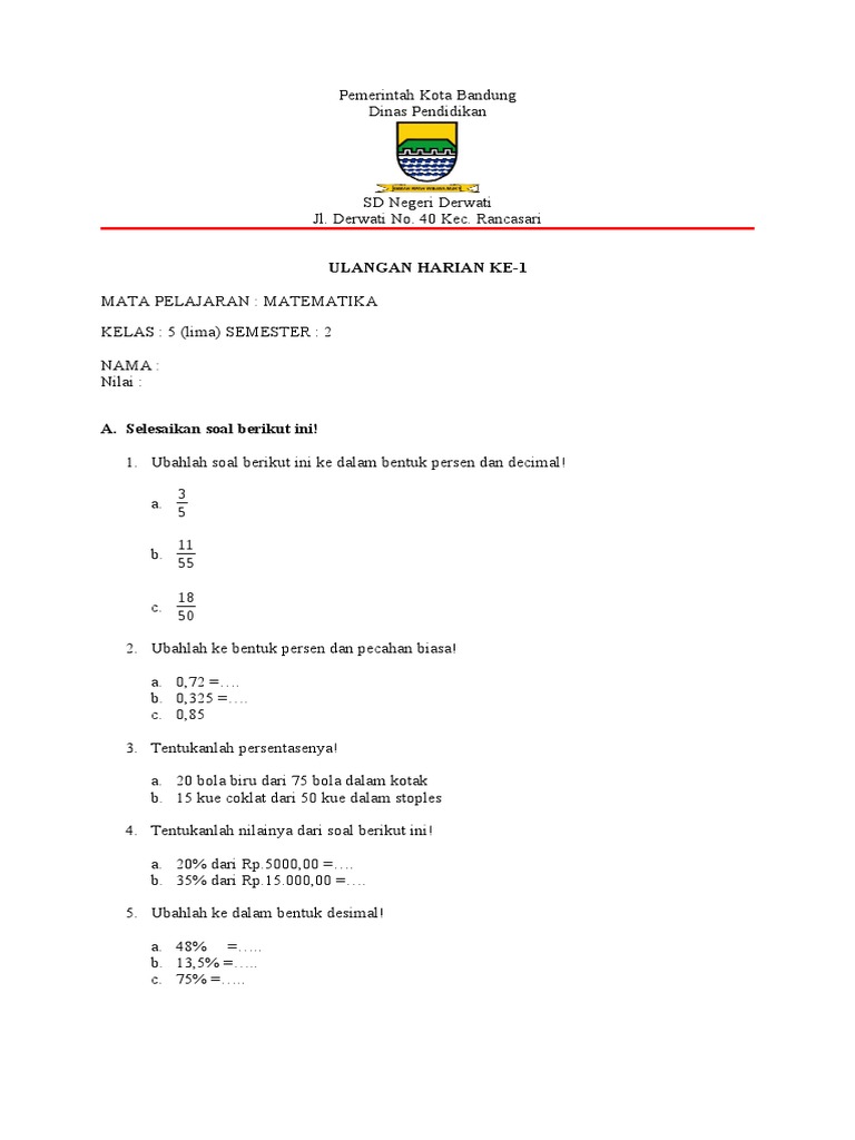 Soal Matematika Desimal Kelas 5