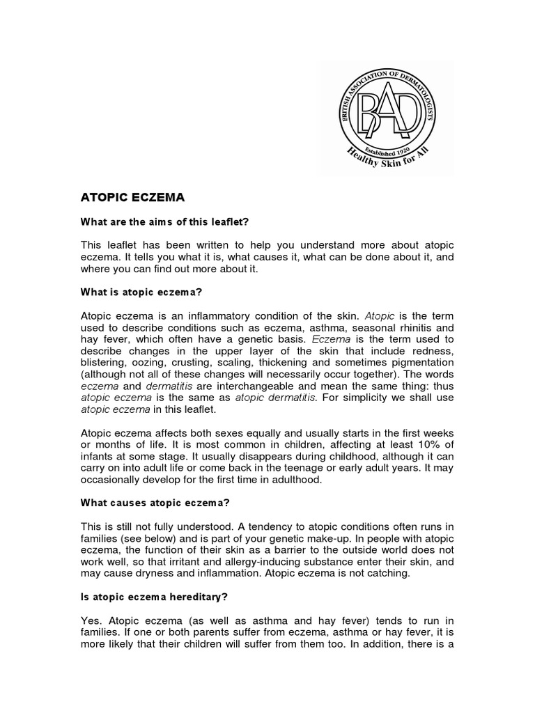 Understanding Atopic Eczema: Causes & Treatment | PDF | Dermatitis ...