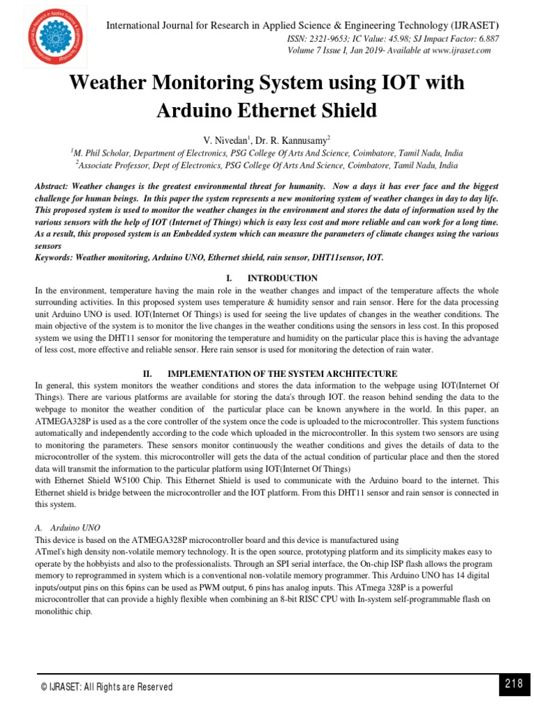 Weather Monitoring System Using IOT With Arduino Ethernet Shield Circuit Diagram