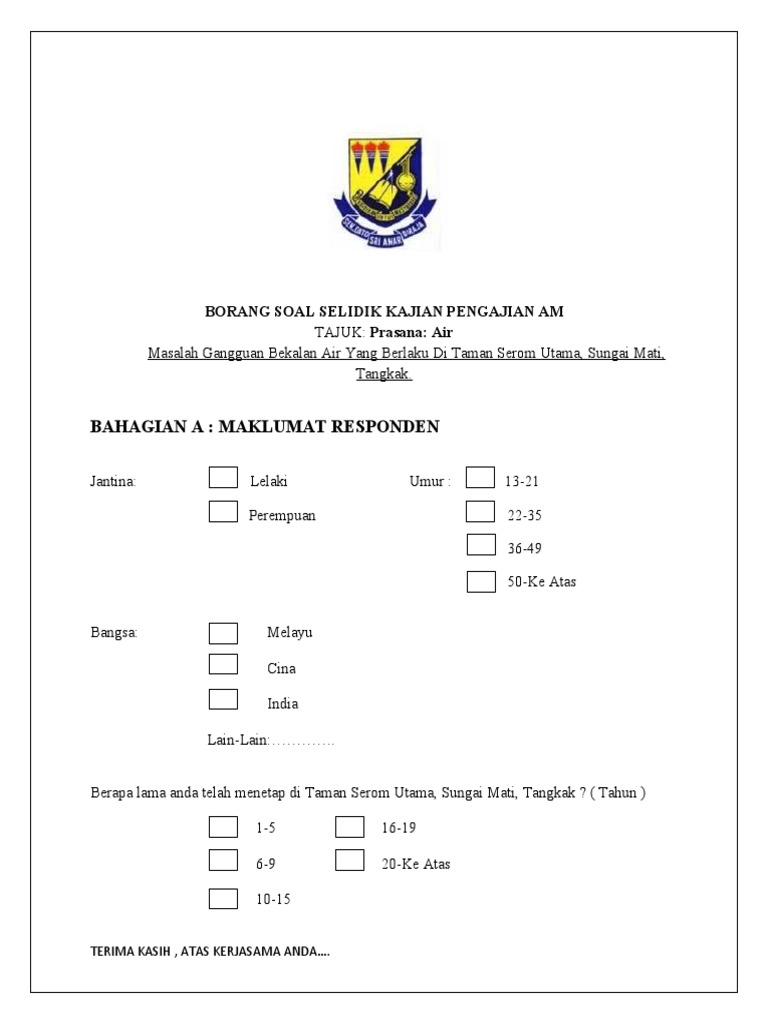 Contoh Borang Soal Selidik 1