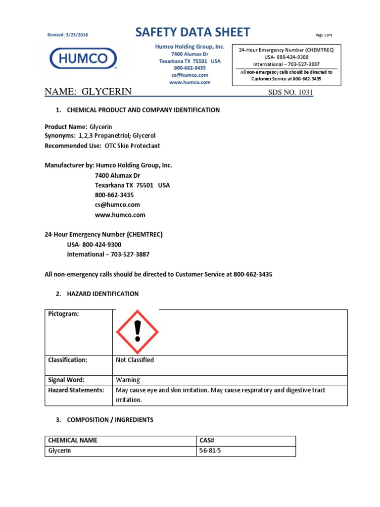 1031 Glycerin SDS PDF PDF Fluorine Fires