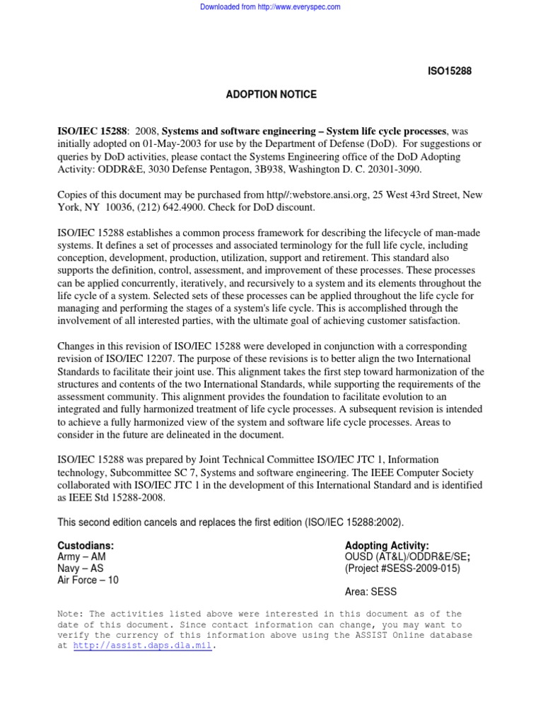 ISO/IEC 15288: 2008, Systems and Software Engineering - System Life ...