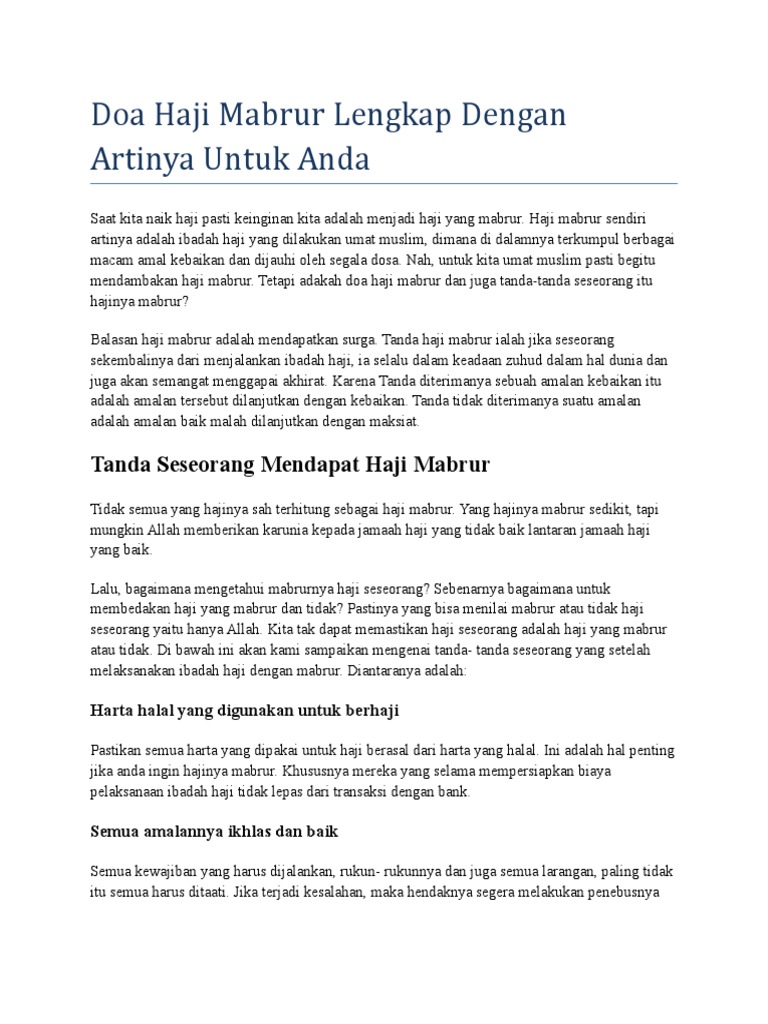 Doa Haji Mabrur Lengkap Dengan Artinya Untuk Anda