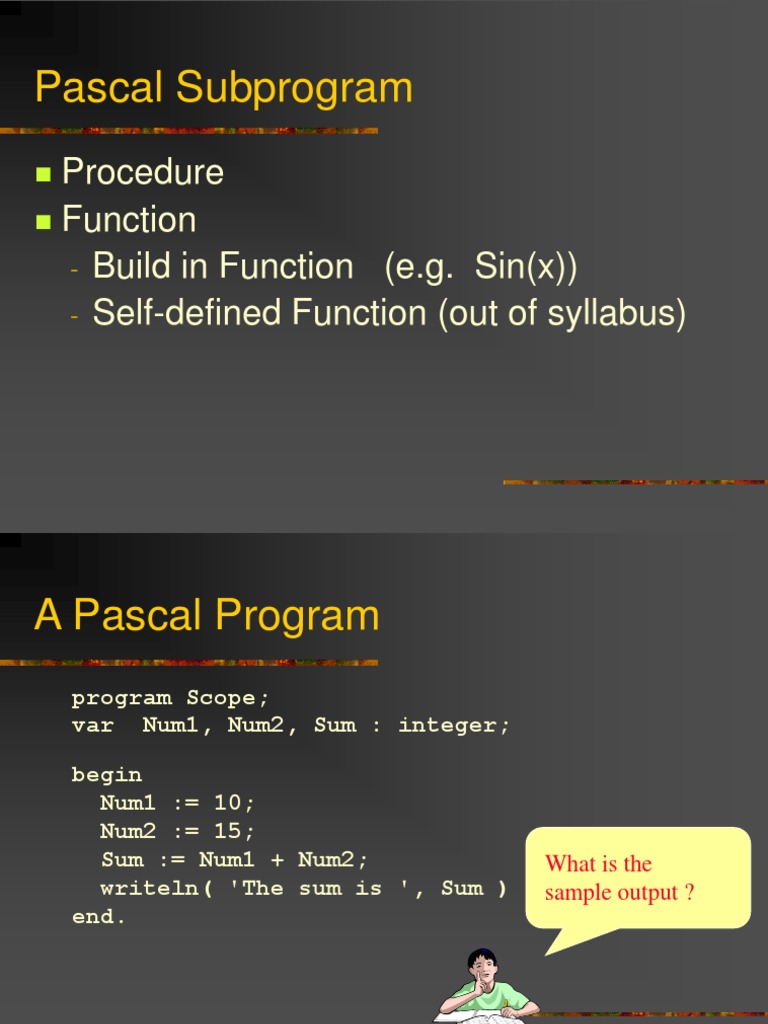 Pascal Subprogram: Procedure Function Build in Function (E.g. Sin (X ...