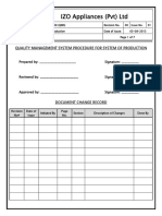 IZO Appliances (PVT) LTD: Quality Management System Procedure For System of Production