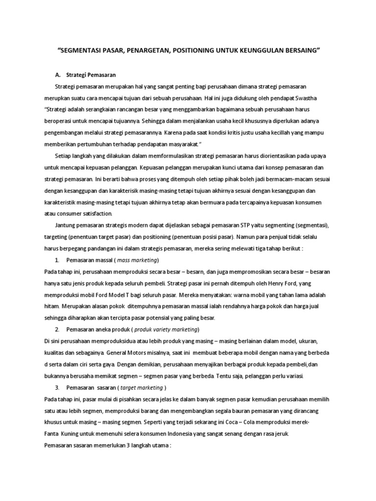 Segmentasi Pasar Penargetan Dan Positioning Untuk Keunggulan Bersaing Pdf