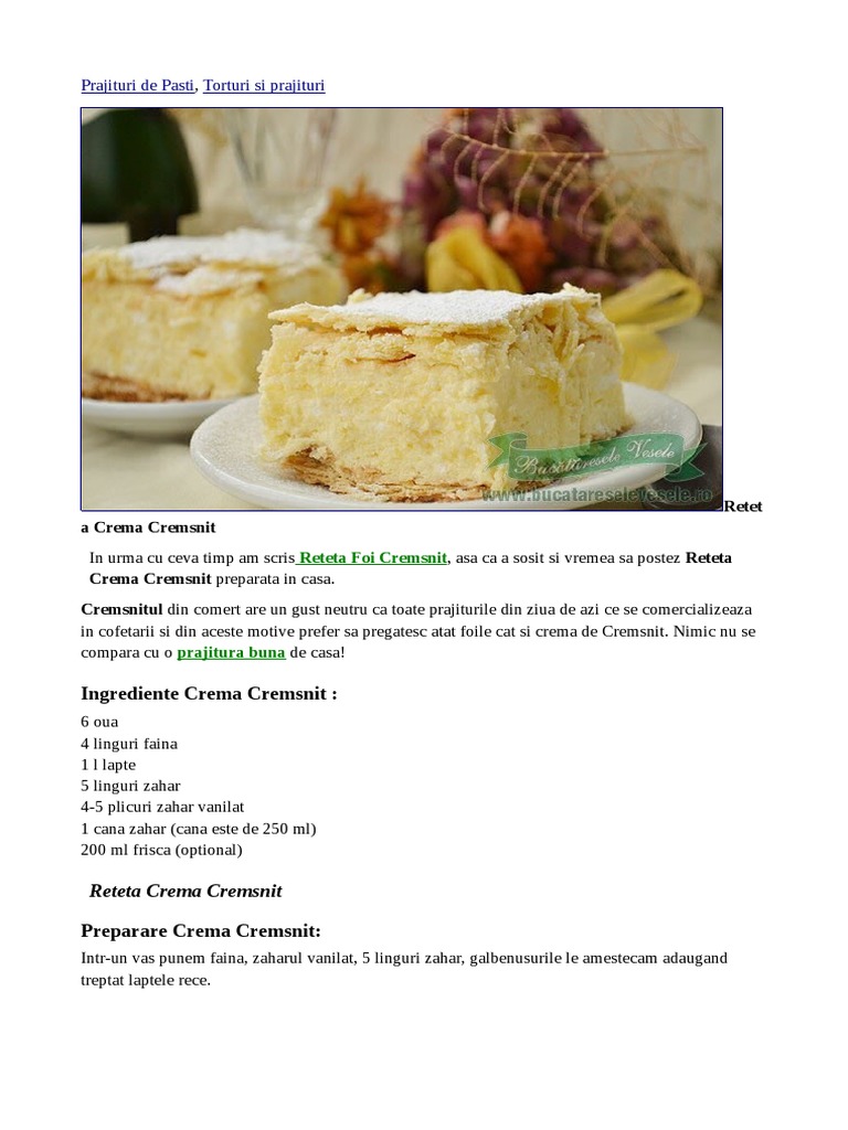 Reteta Cremsnit | PDF