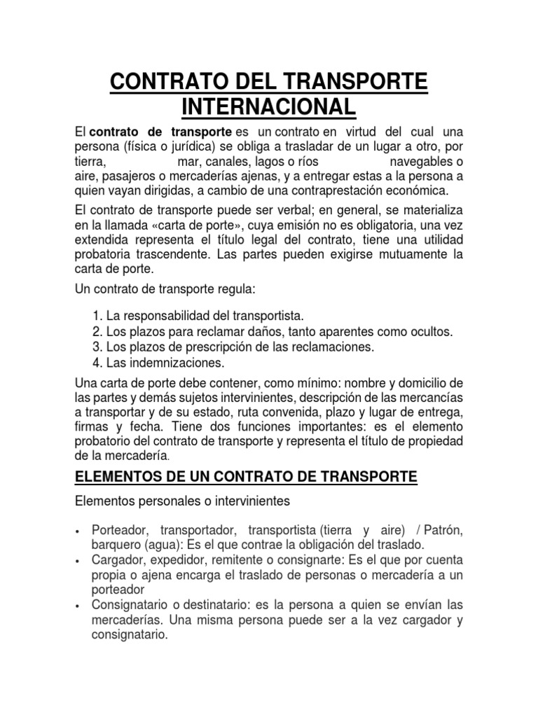 Contrato Del Transporte Internacional | PDF | Guía de carga | Servicio de  envío