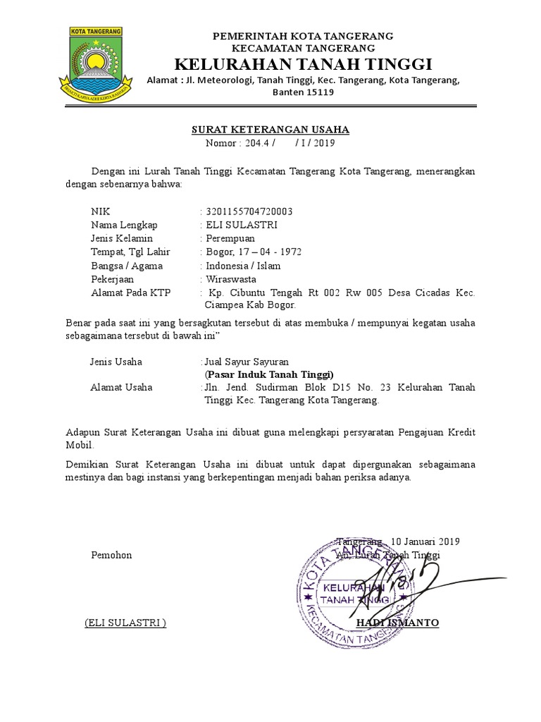 Gambar Surat Keterangan Usaha