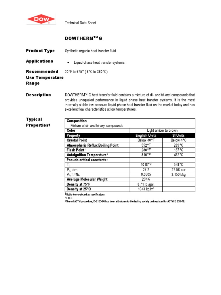 MSDS Dowtherm PDF Heat Transfer Liquids