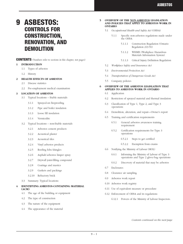 Asbestos Controls Construction Renovation Demolition PDF | PDF ...