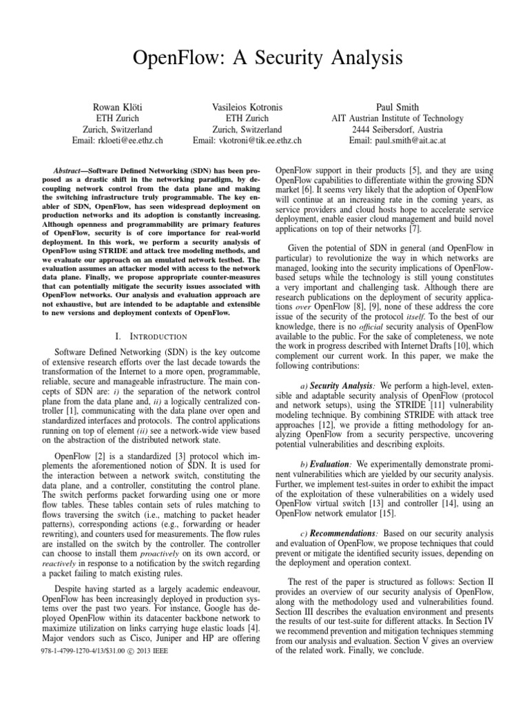 Openflow Security Analysis | PDF | Denial Of Service Attack | Computer ...
