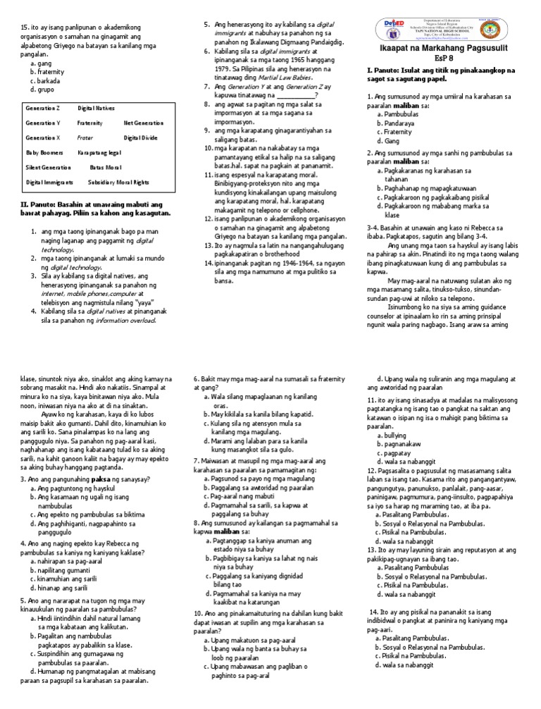 Esp 4th Quarter Examination PDF