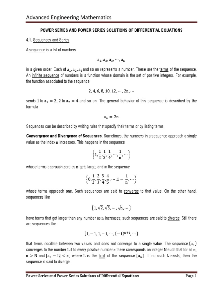 Advanced Engineering Mathematics: Power Series and Power Series ...