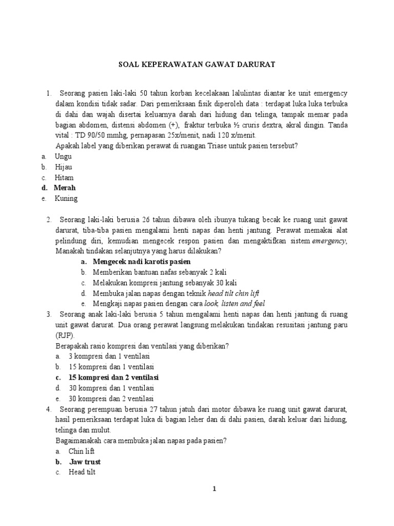Soal Keperawatan Gawat Darurat