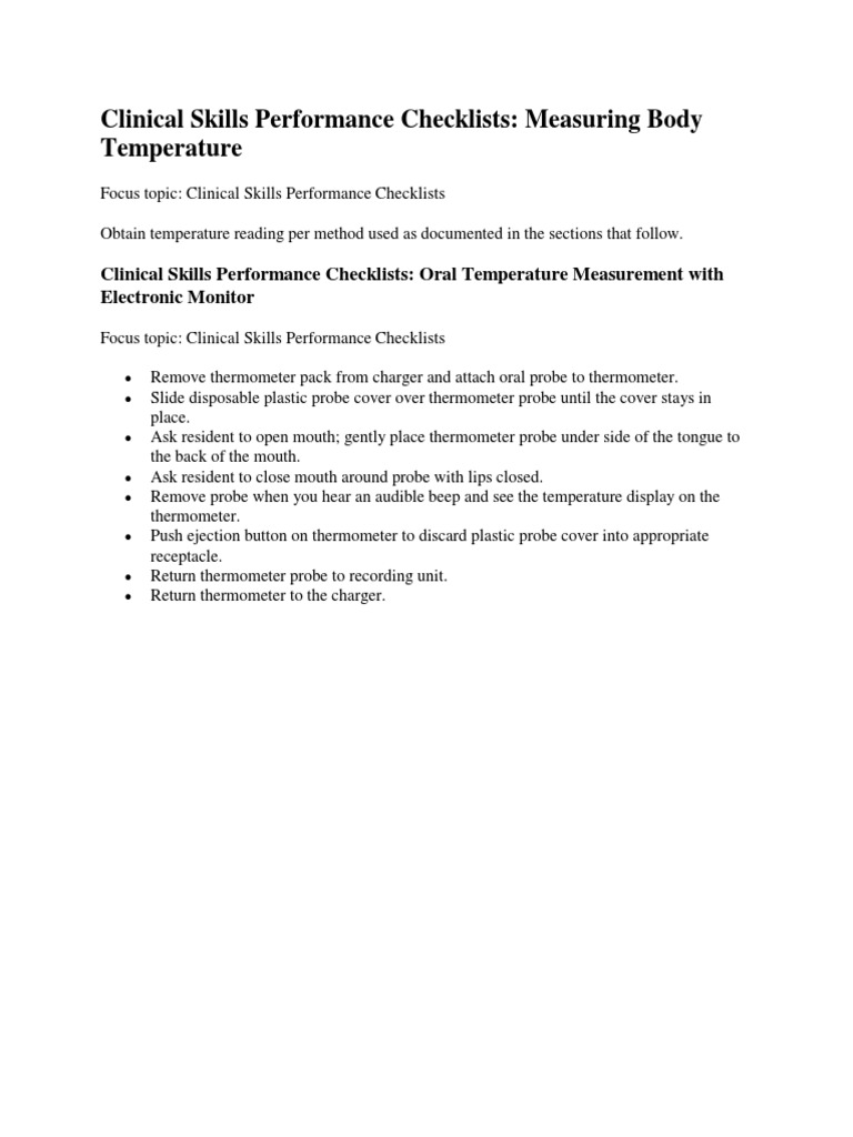 Clinical Skills Performance Checklists Rectal Temperature Measurement PDF