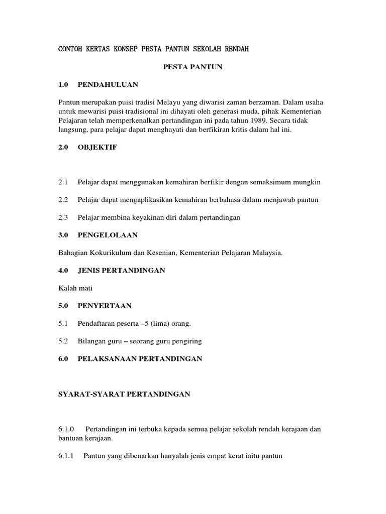 Contoh Kertas Konsep Pesta Pantun Sekolah Rendah Docx