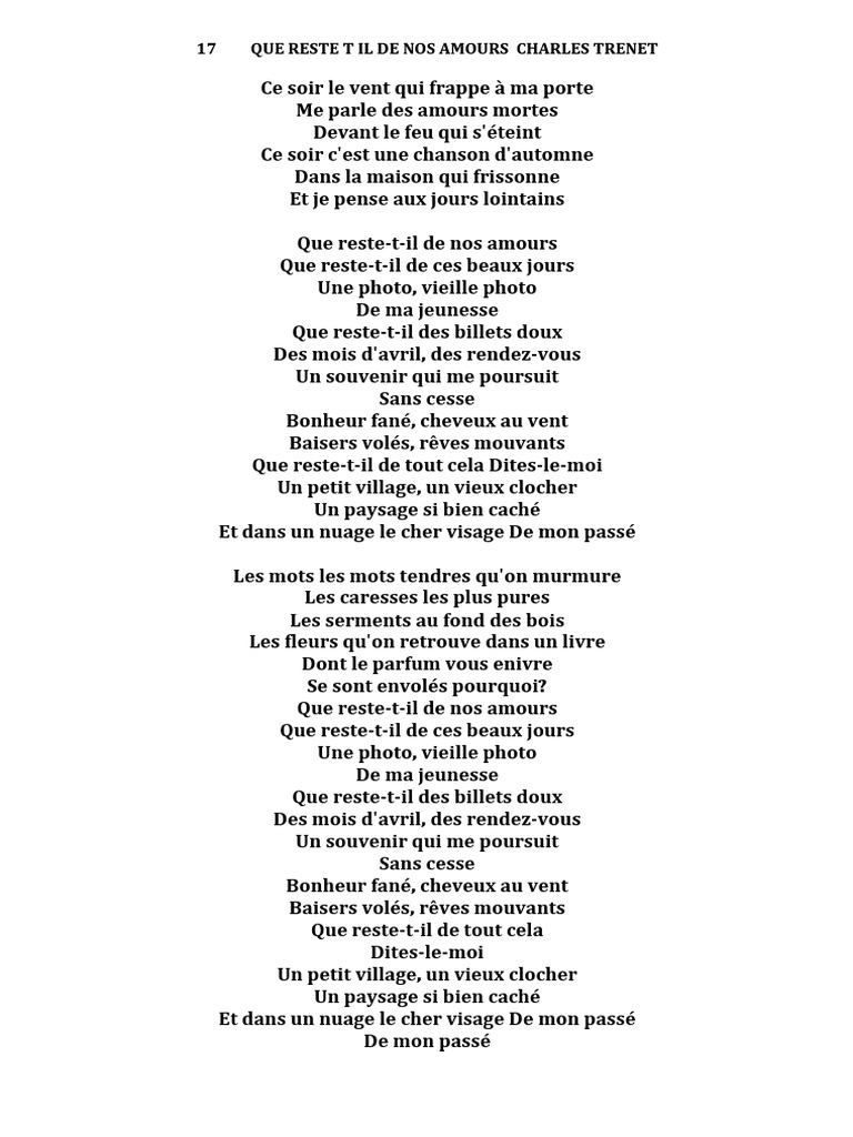 Que Reste t Il de Nos Amours Charles