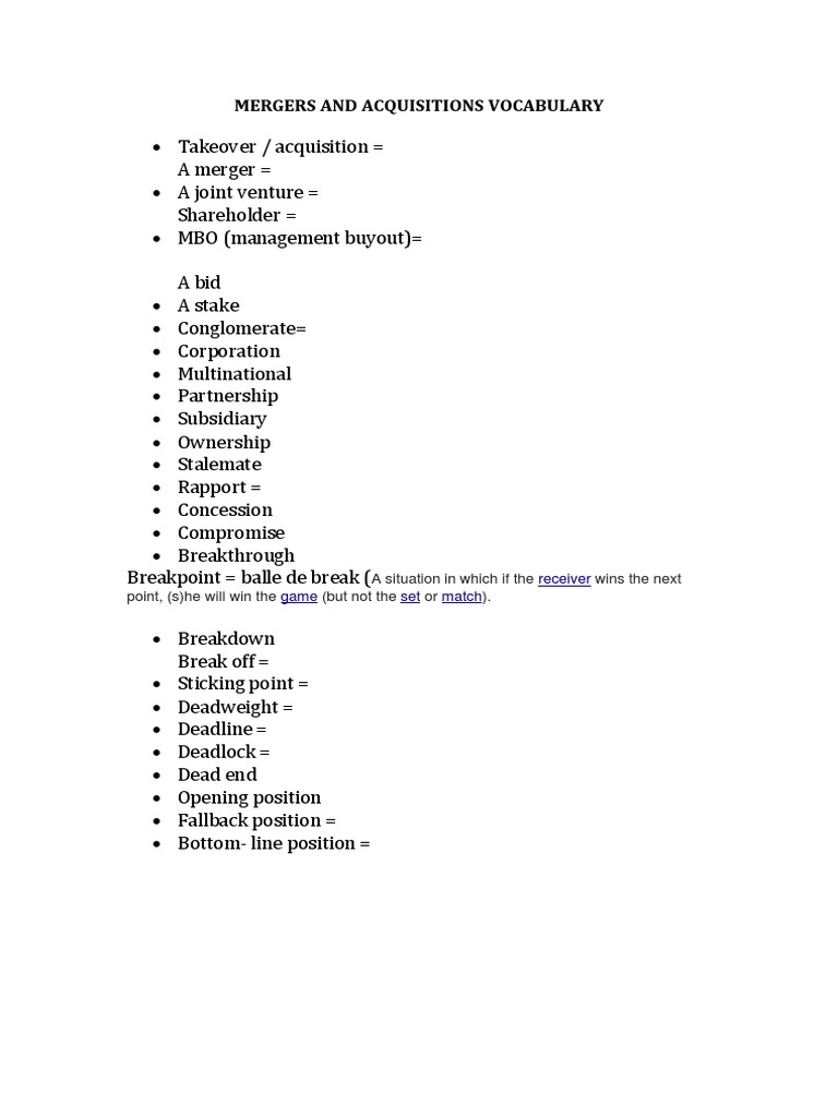 Mergers and Acquisitions Vocabulary Guide | PDF | Language Arts ...
