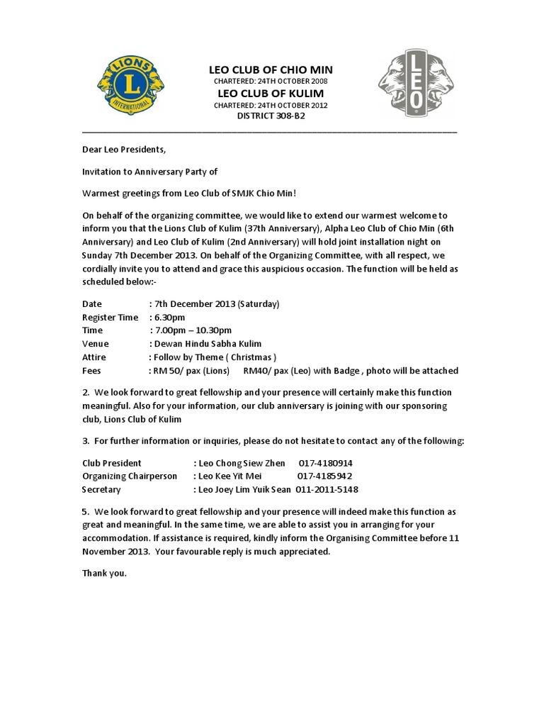 Anniversary Invite Letter | PDF