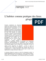 L'Habiter Comme Pratique Des Lieux Géographiques