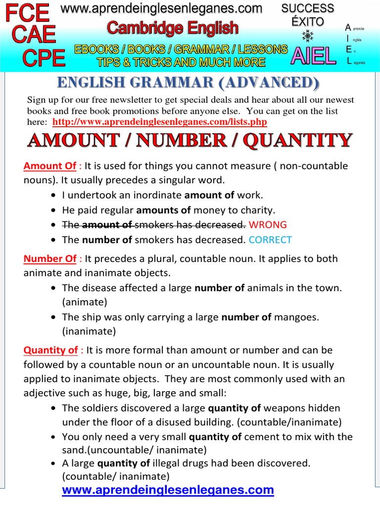 Amount vs Number in English Grammar | PDF | Social Science | Foreign ...