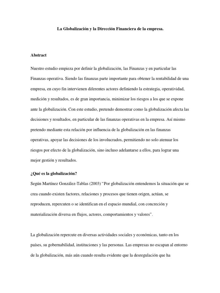Impacto de la Globalización en Finanzas Empresariales | PDF ...