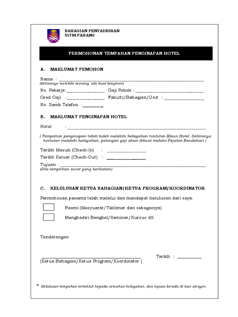 Borang Tempahan Hotel Pdf