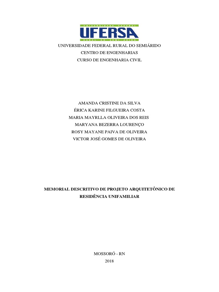 Memorial Descritivo de Residência Unifamiliar | PDF | Argamassa ...