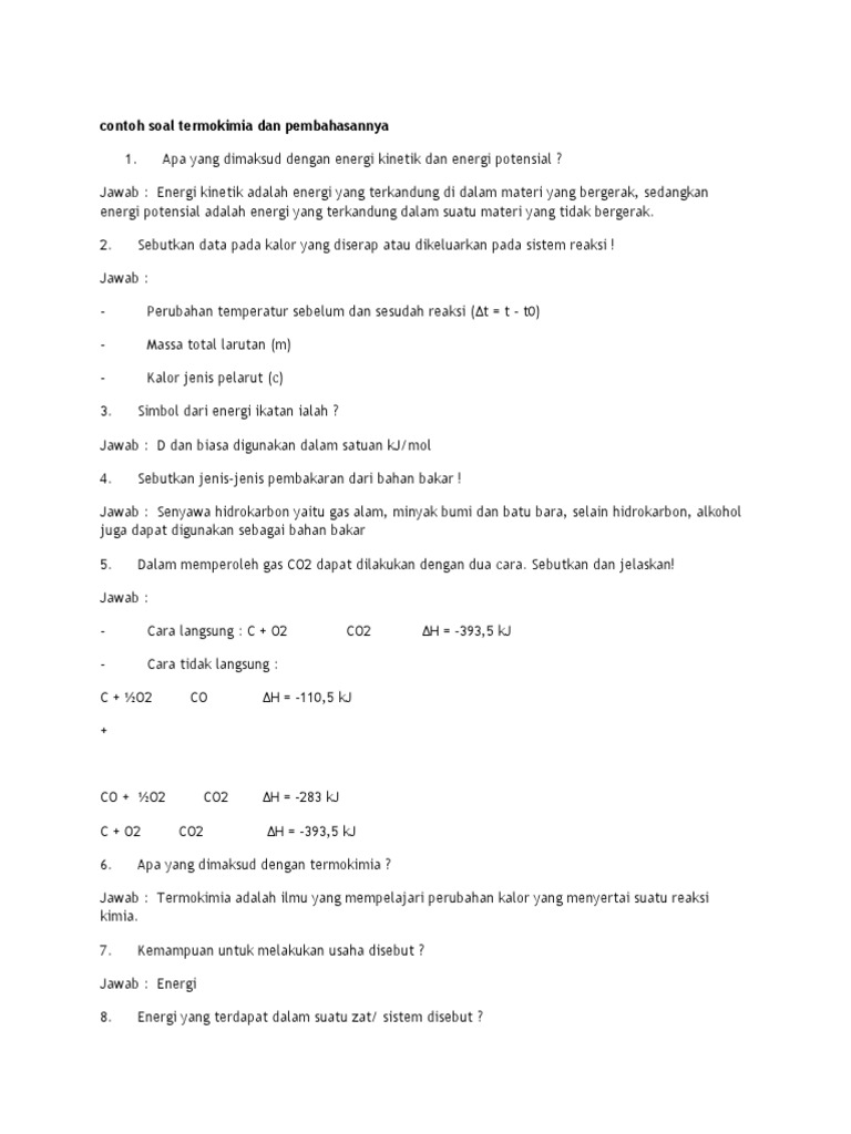 359106165 Contoh Soal Termokimia Dan Pembahasannya Pdf