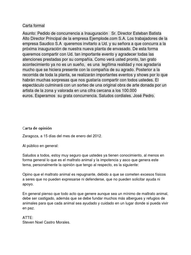 Carta Formal y de Opinion