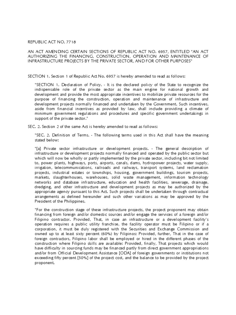 Amendments to Republic Act 6957 | PDF | Infrastructure | Public–Private ...