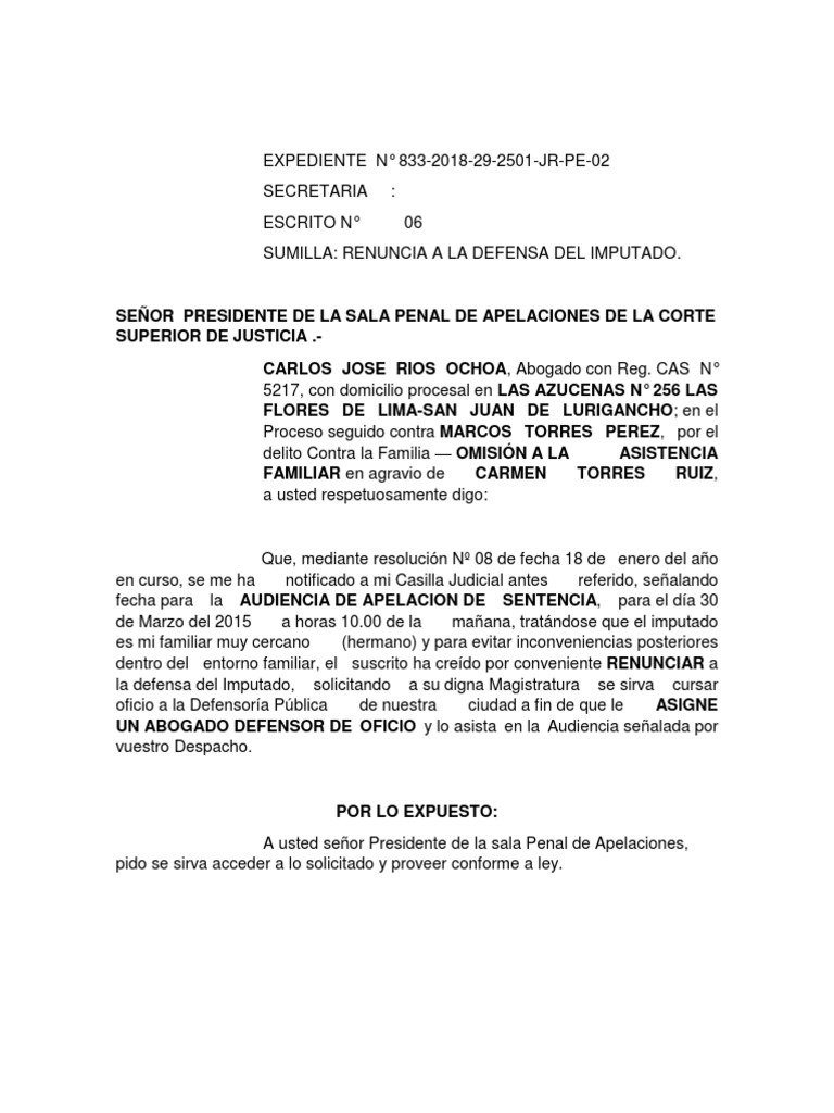 Modelo renuncia abogado