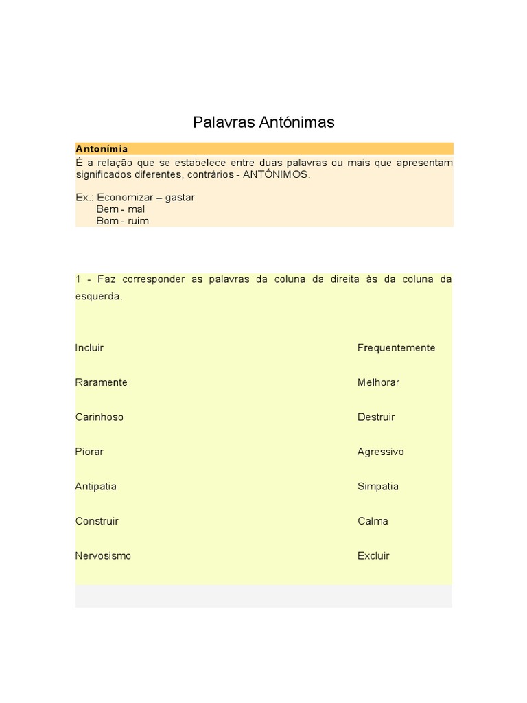 Palavras Antónimas | PDF