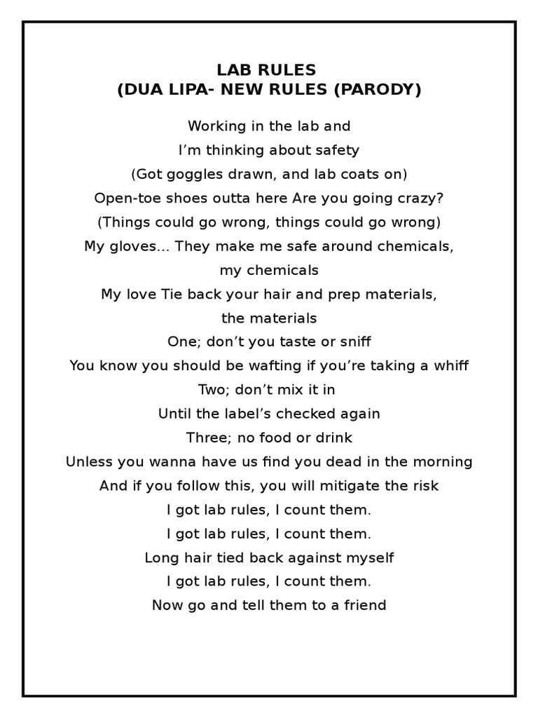 Lab Safety Rules Parody PDF Nature