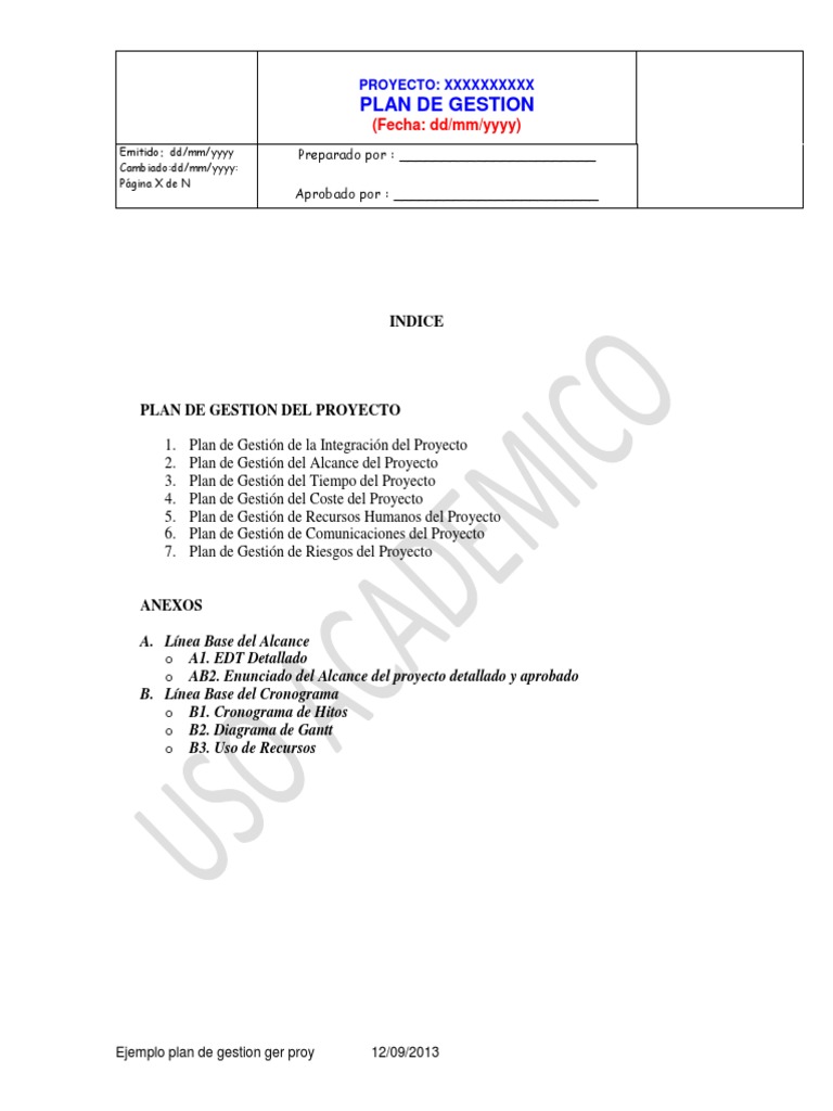 Plan de Gestión del Proyecto GER | PDF | Presupuesto | Planificación
