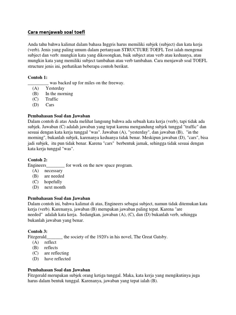 Cara Menjawab Soal Toefl