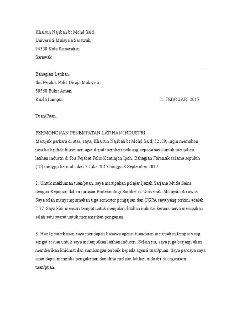 Contoh Internship SURAT RASMI PDRM  PDF