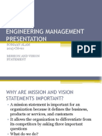 Engineering Management Presentation: Somaan Alam 2015-CH-60 Mission and Vision Statement