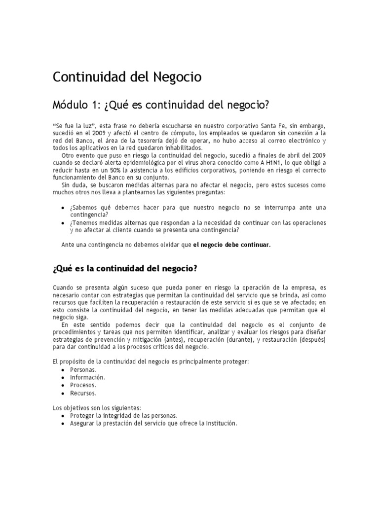 Estrategias para la Continuidad del Negocio | PDF | Business ...