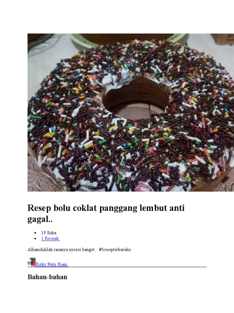Resep Bolu Panggang Coklat Chocolatos