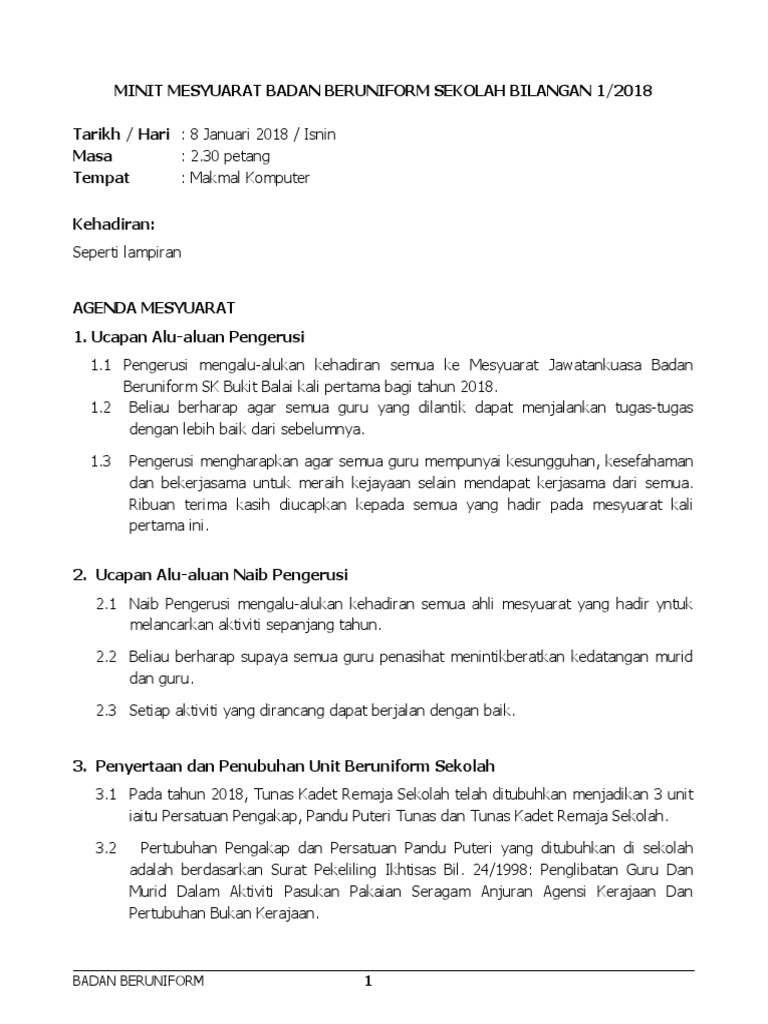 Contoh Minit Mesyuarat Kerajaan 2018