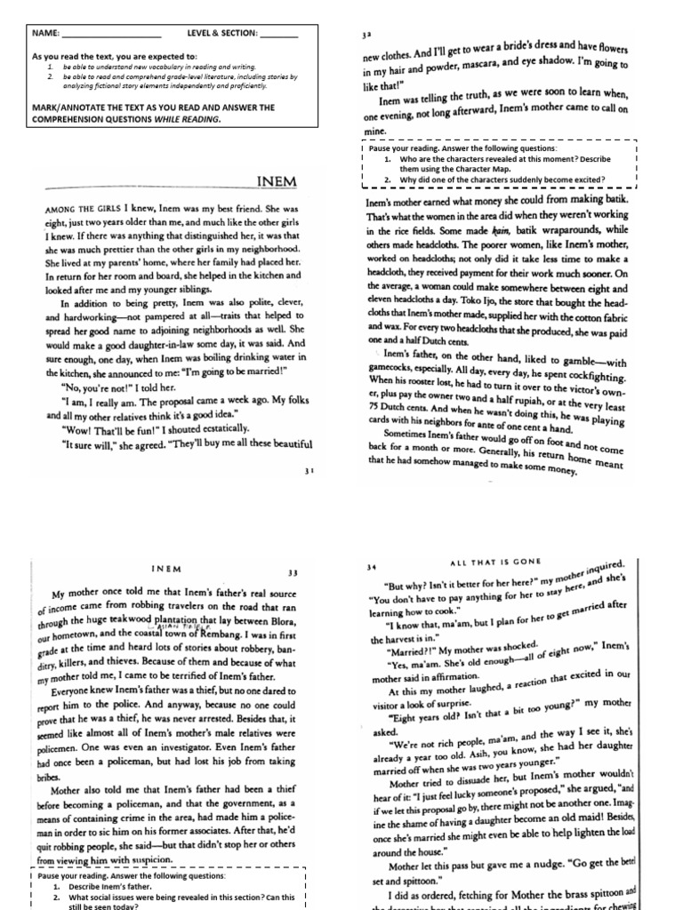 8 9 Inem Story Reading Comprehension Communication