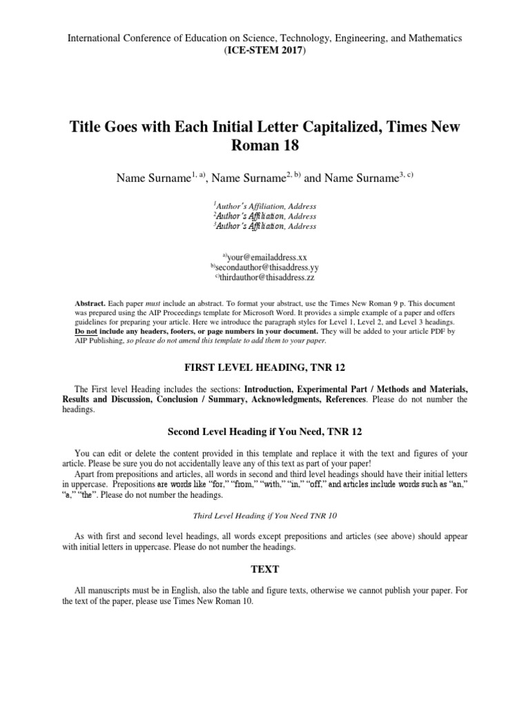 Title Goes With Each Initial Letter Capitalized, Times New Roman 18 ...