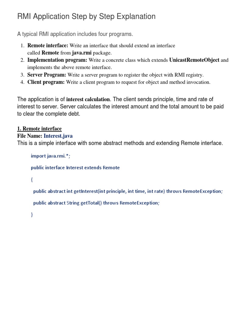 RMI Application for Interest Calculation | PDF | Java (Programming ...