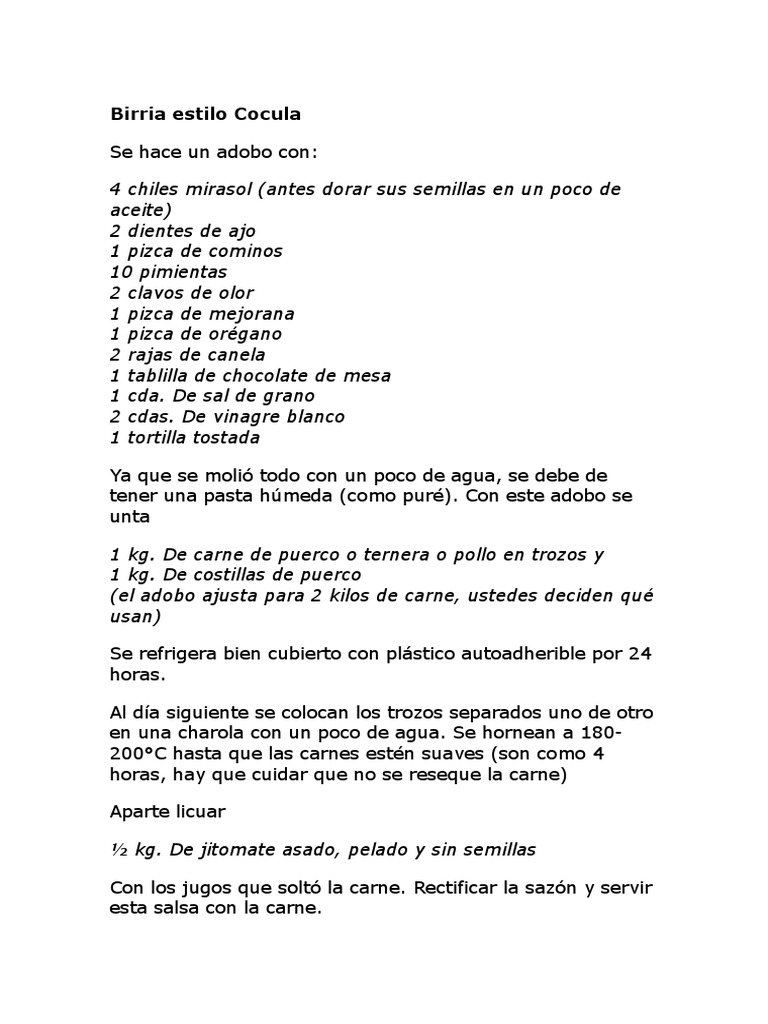 Birria Estilo Cocula | PDF