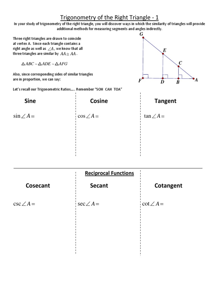 Geom Trig Packet Of Worksheets Trigonometric Functions Sine