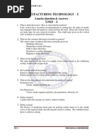 Manufacturing Technology - I Unit - I: 2 Marks Question & Answers