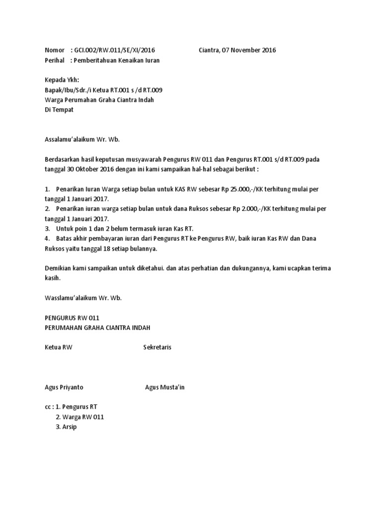 Contoh Surat Edaran Arisan Rt Kumpulan Contoh Surat