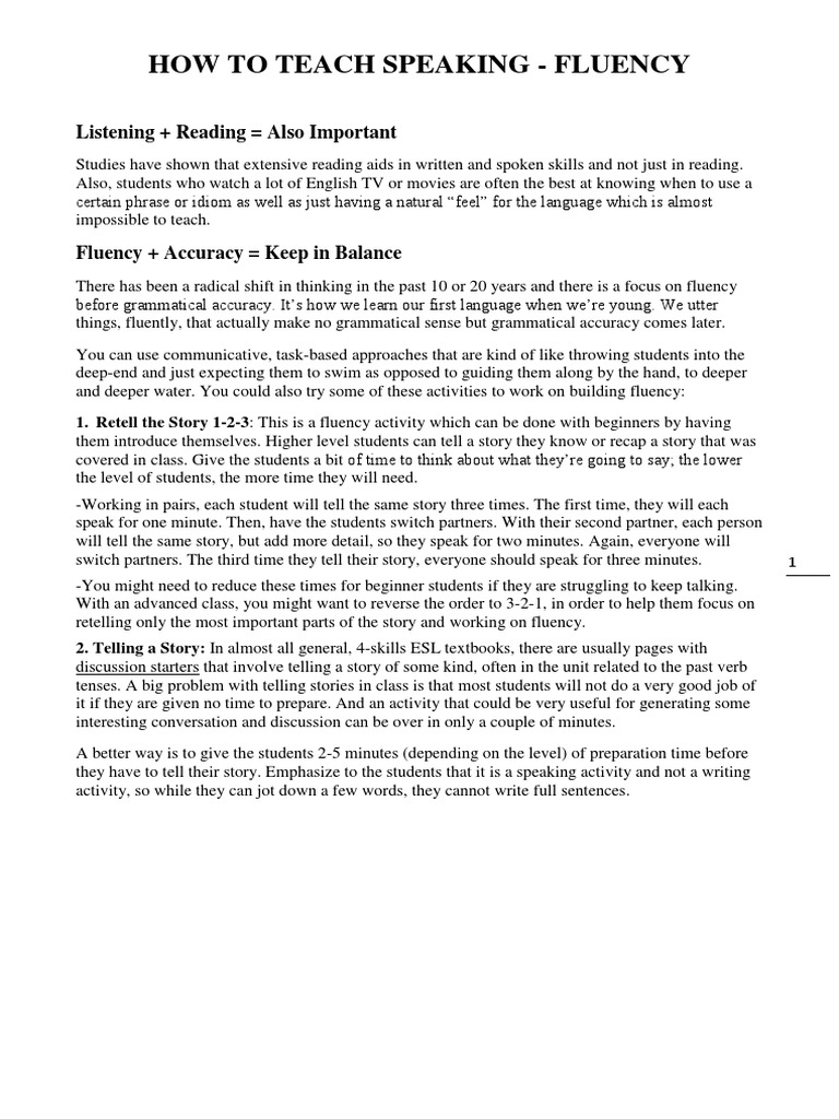 Effective Speaking Activities for Fluency | PDF | Linguistics | Human ...